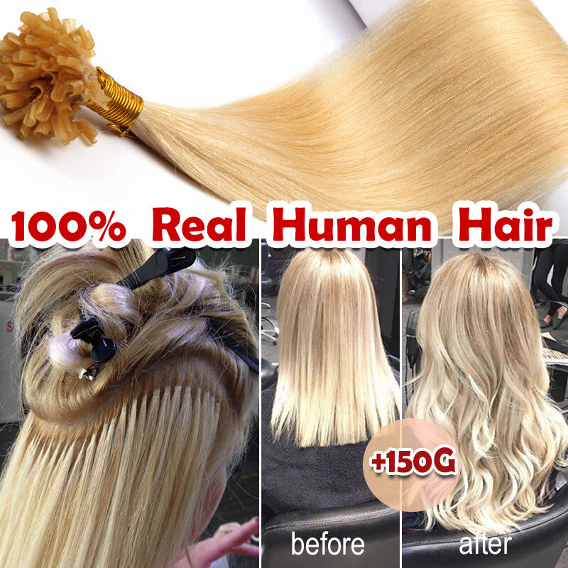 Keratin U Tip Hair Extensions - Real Human Hair, Multiple Colors & Lengths