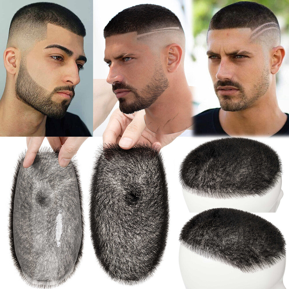 Men's Hair Replacement Toupee - Natural Human Hair Full Skin PU Hair System