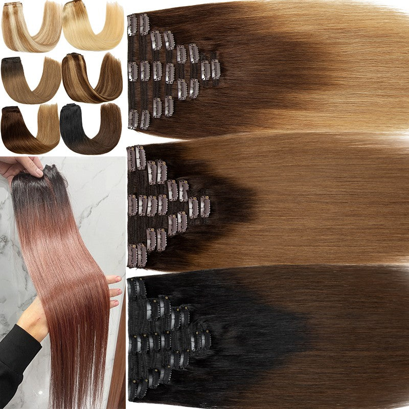 Double Weft Clip-In Hair Extensions - Remy Human Hair Ombre Full Head Set