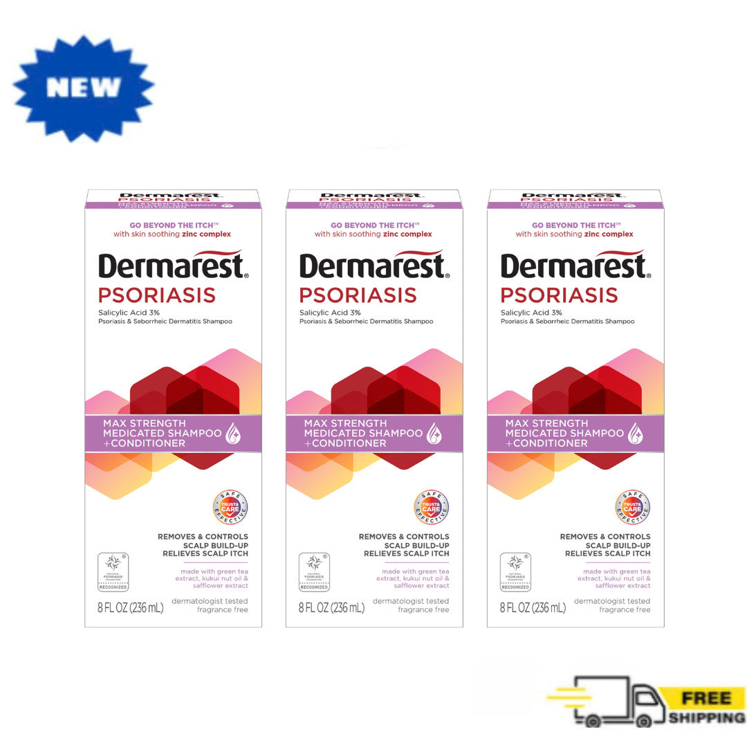 Medicated Psoriasis Shampoo & Conditioner Set with Salicylic Acid - 3 Pack, 8 Fl Oz