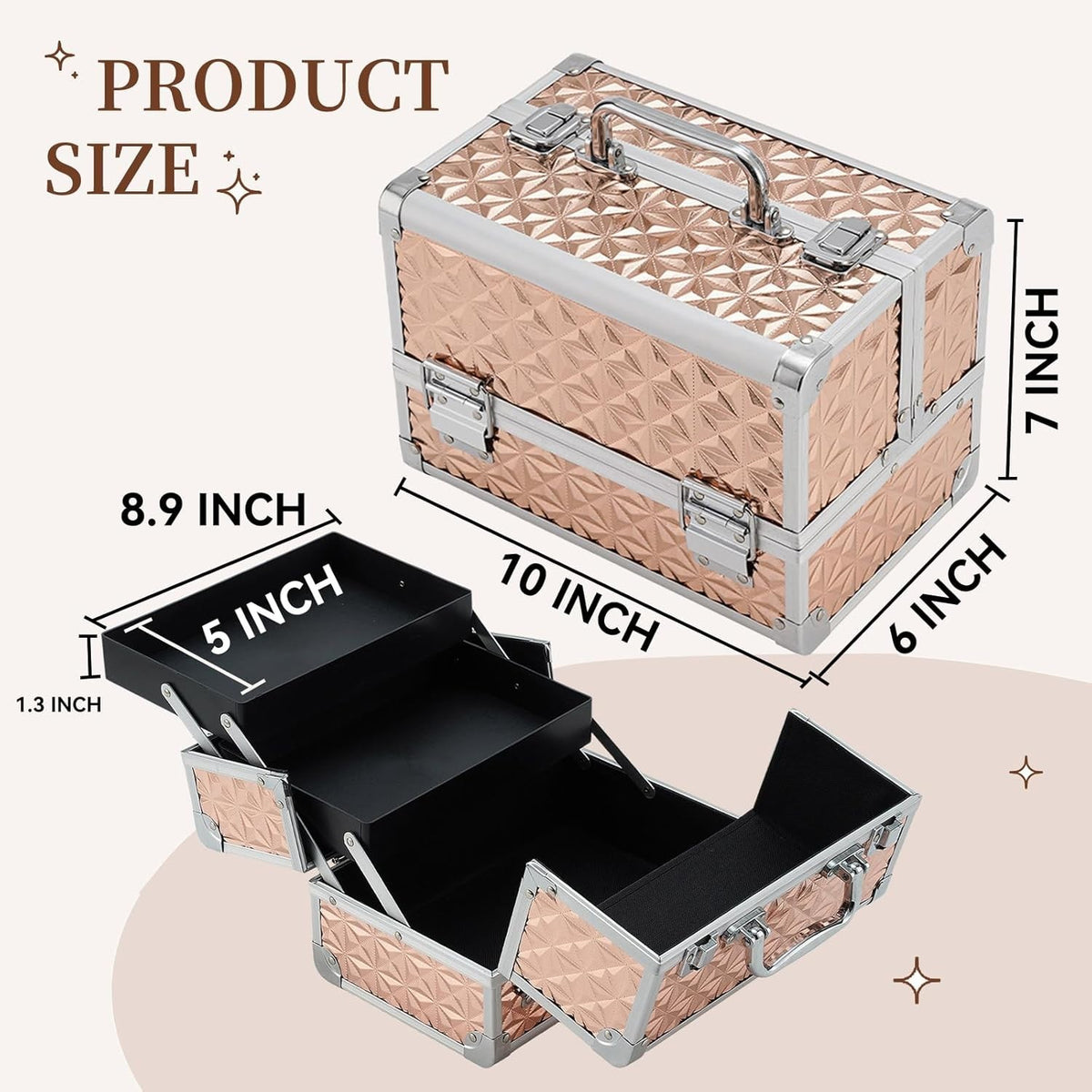 Portable Makeup Train Case with 2-Tier Organizer - Travel Cosmetic Storage