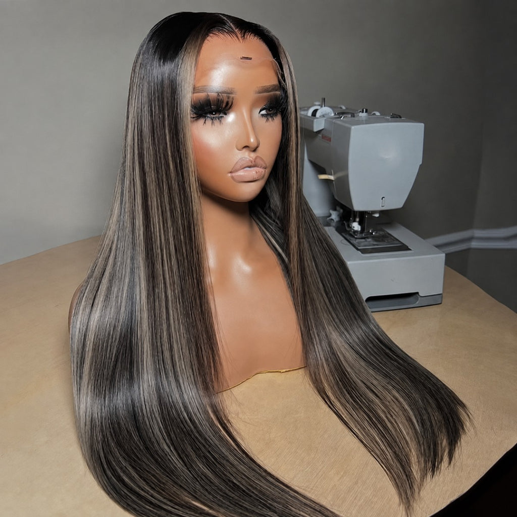 Brown Blonde Long Straight Synthetic Lace Front Wig 13x4 Frontal