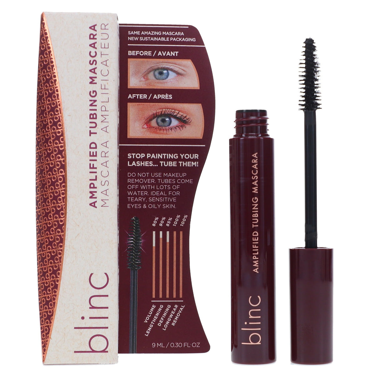Amplified Tubing Mascara Black 0.3 oz - Waterproof, Smudge-Proof, Easy Remover