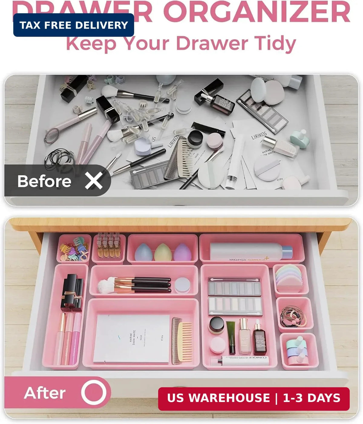 4-Sizes Plastic Drawer Organizers Set — Vanity & Makeup Storage, 25 pcs