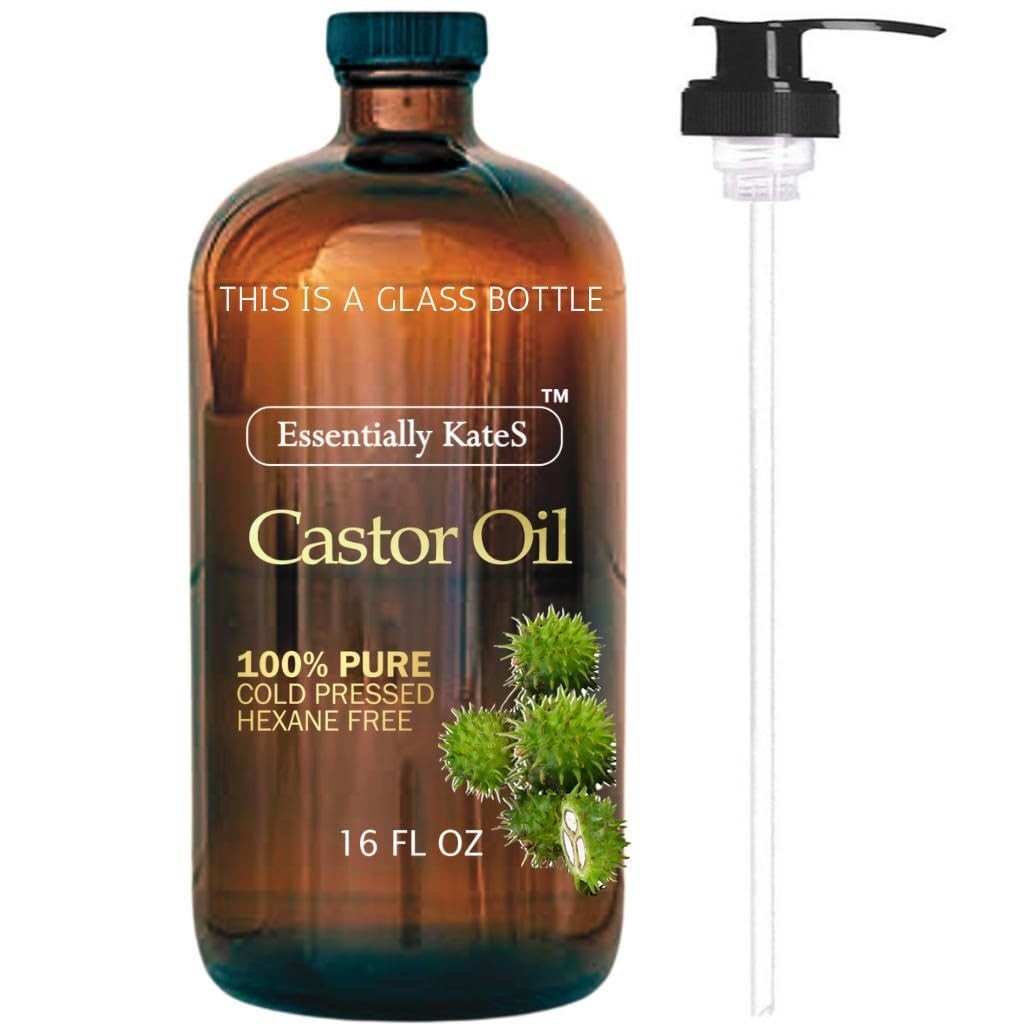 16 Fl Oz Cold-Pressed Natural Castor Oil in Amber Glass Bottle – Pure & Organic Moisturizer