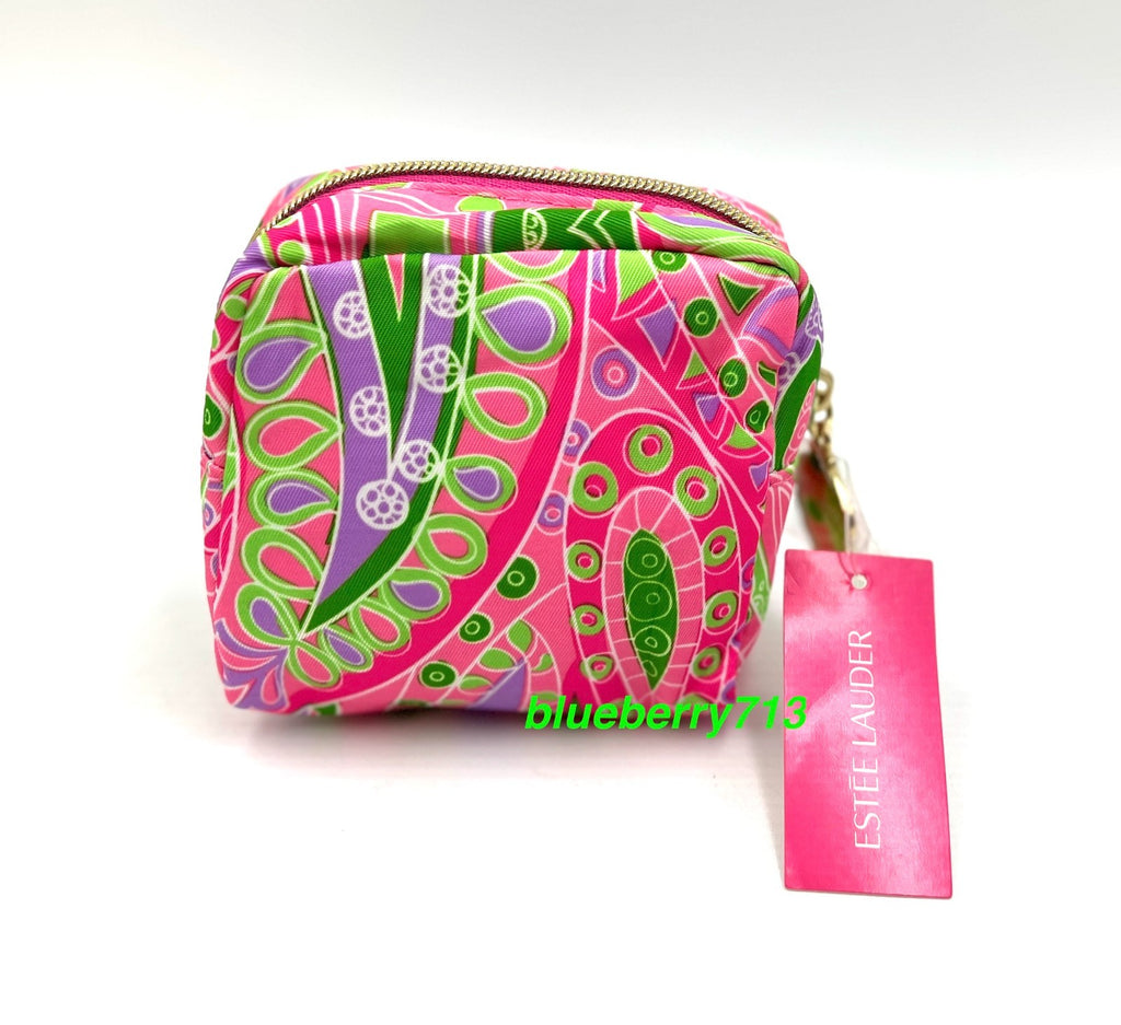 Pink Leaf Printed Makeup Coin Bag with Zipper - 2 Pack