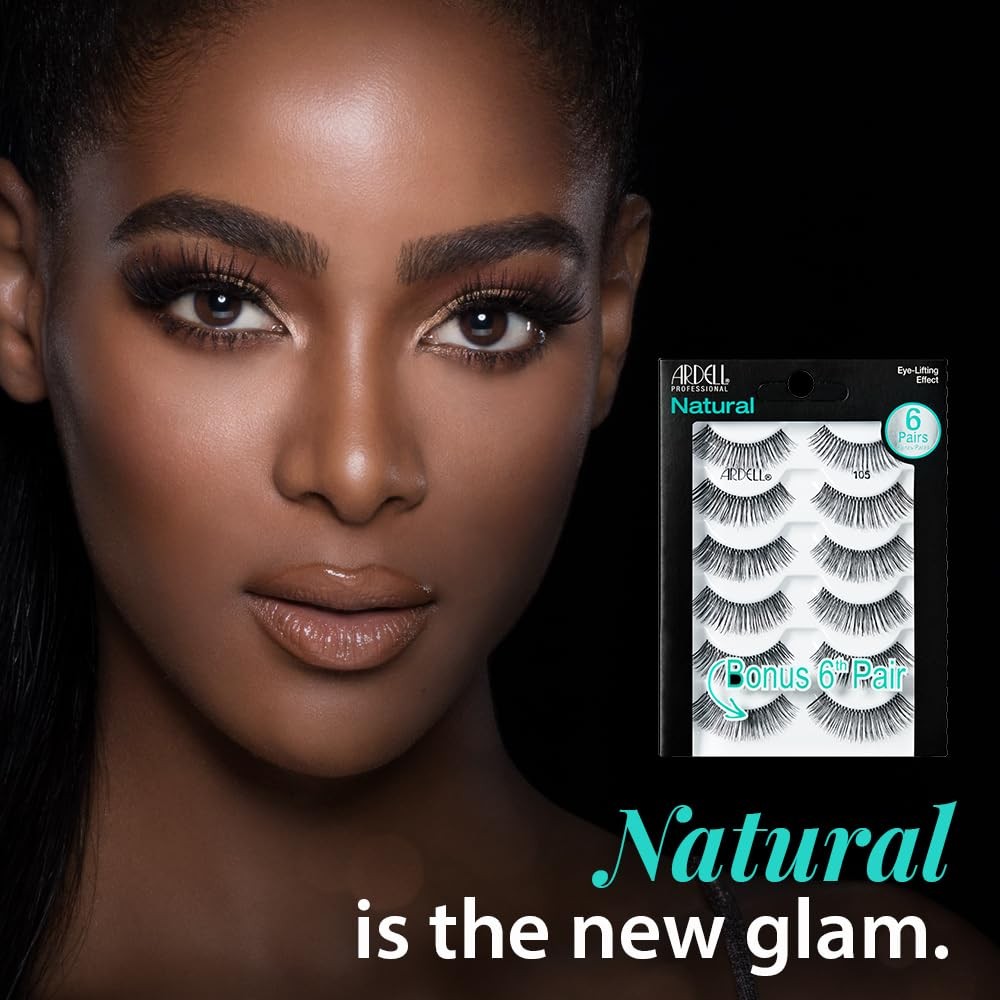 False Eyelashes Natural 105 Black 6 Pairs - Flared, Light Volume, Invisiband