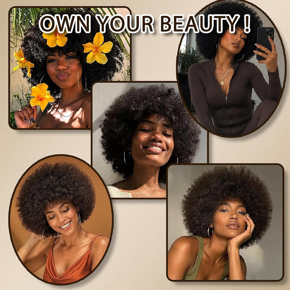Short Kinky Curly Afro Wig with Bangs - Glueless, Natural Look for Black Women Men