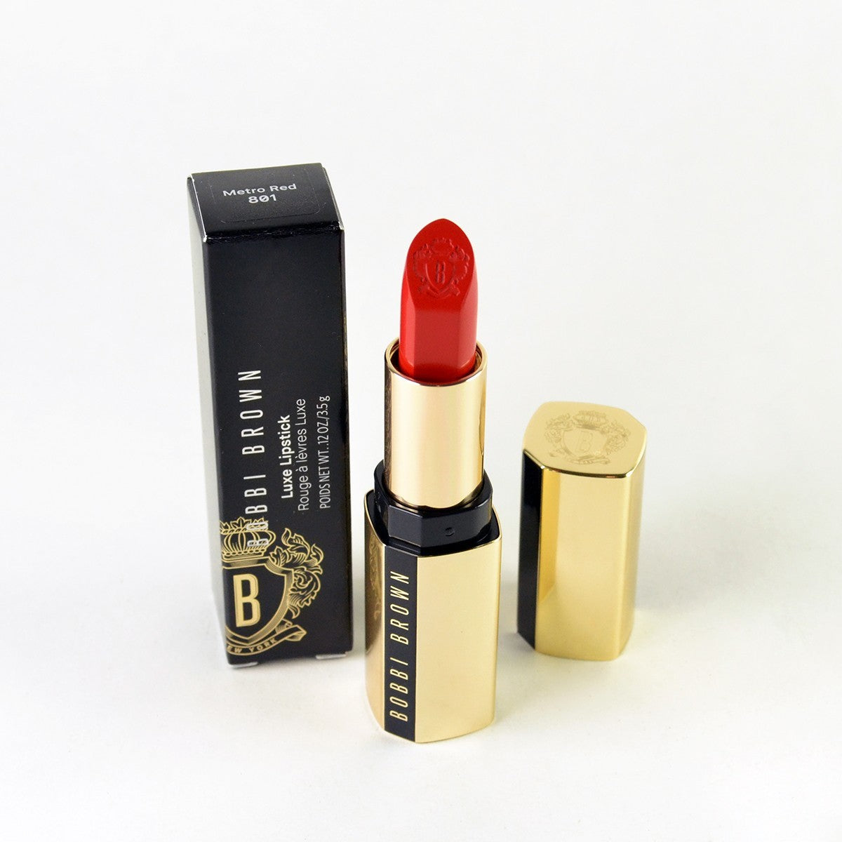 Bobbi Brown Luxe Lipstick Metro Red 801 - Full Size 3.5g, Lip Makeup