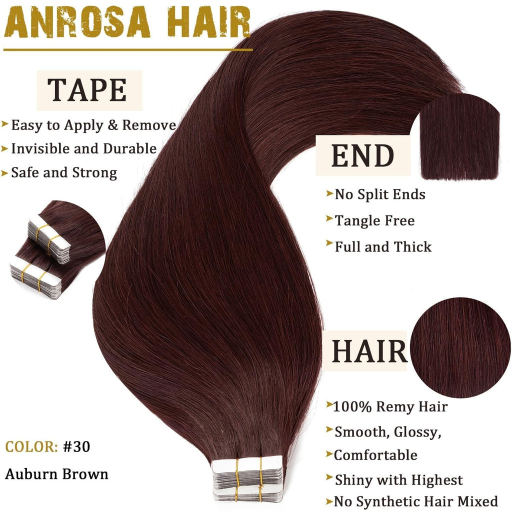 22 Inch Red Wine Burgundy Tape-In Hair Extensions - 20 Pieces, 50G