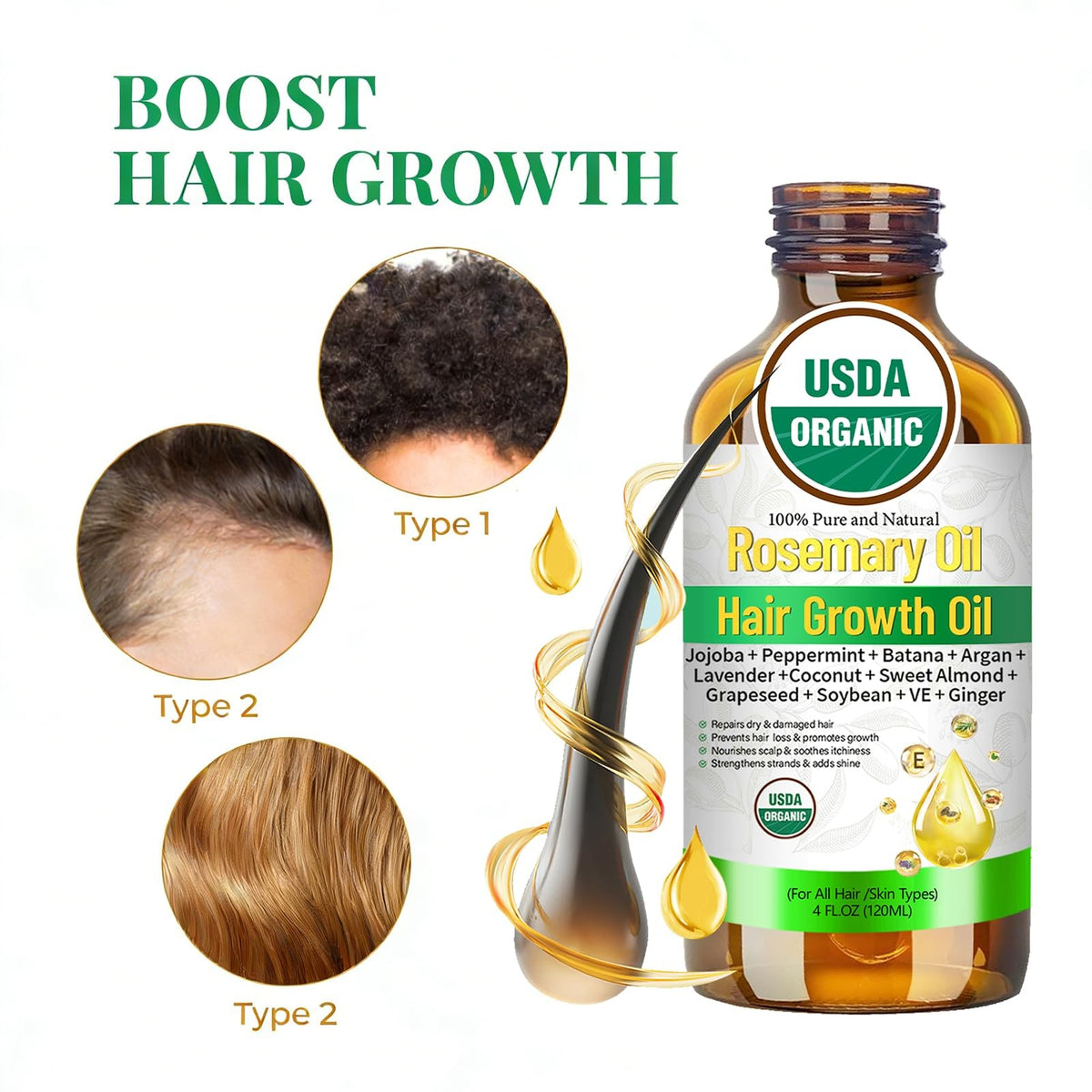 Organic Rosemary Hair Growth Oil - Nourishing Scalp Treatment for Thinning Hair