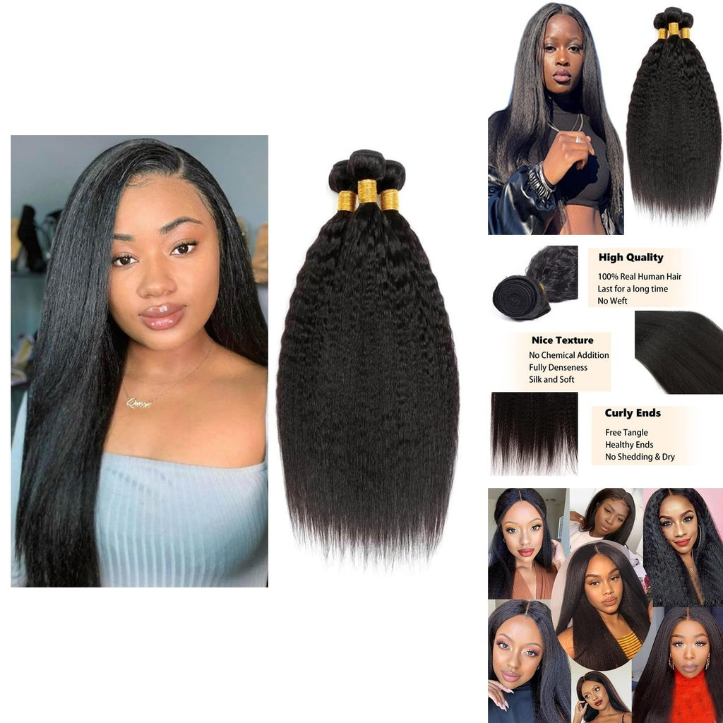 Brazilian Virgin Human Hair Bundles 26 28 30 Inch Yaki Wave Textures