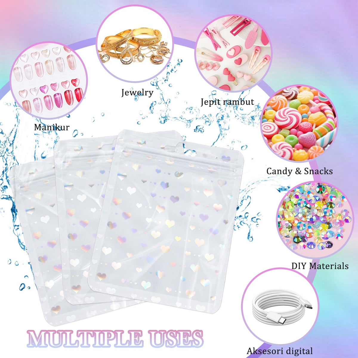 Nail Art Display Kit — 50 Nail Bags, Nail Stand & Cardboards for Press-On Showcases