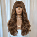 Long Wavy Cosplay Wig with Bangs - Medium Brown Synthetic Hair