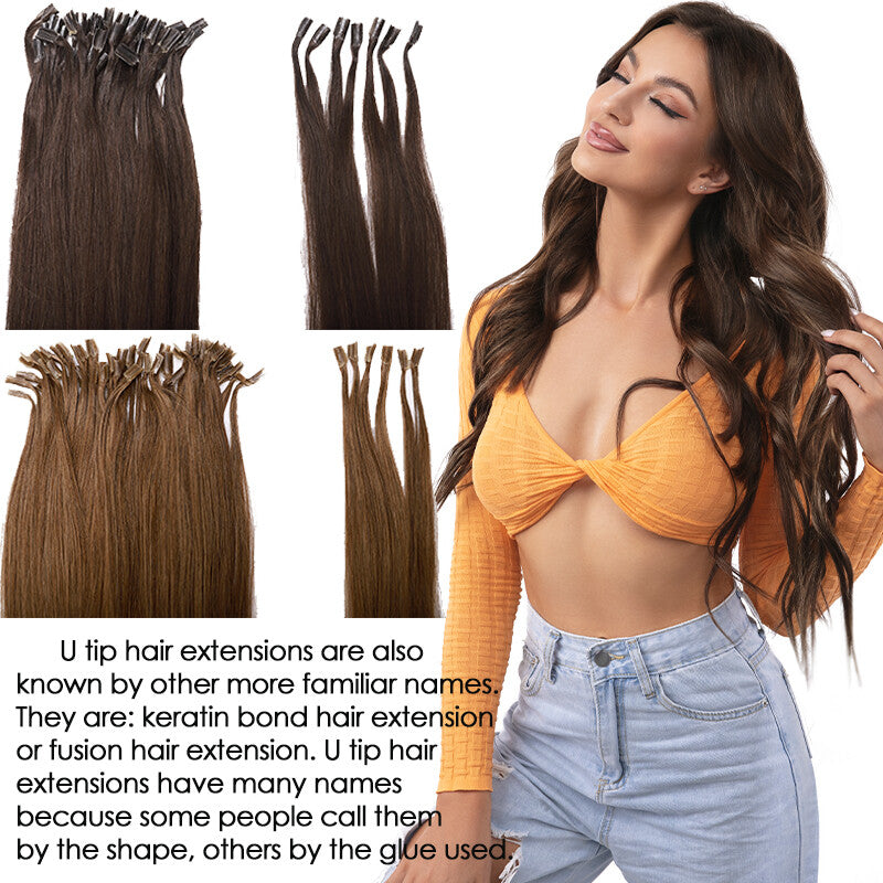 Keratin U Tip Hair Extensions - Real Human Hair, Multiple Colors & Lengths