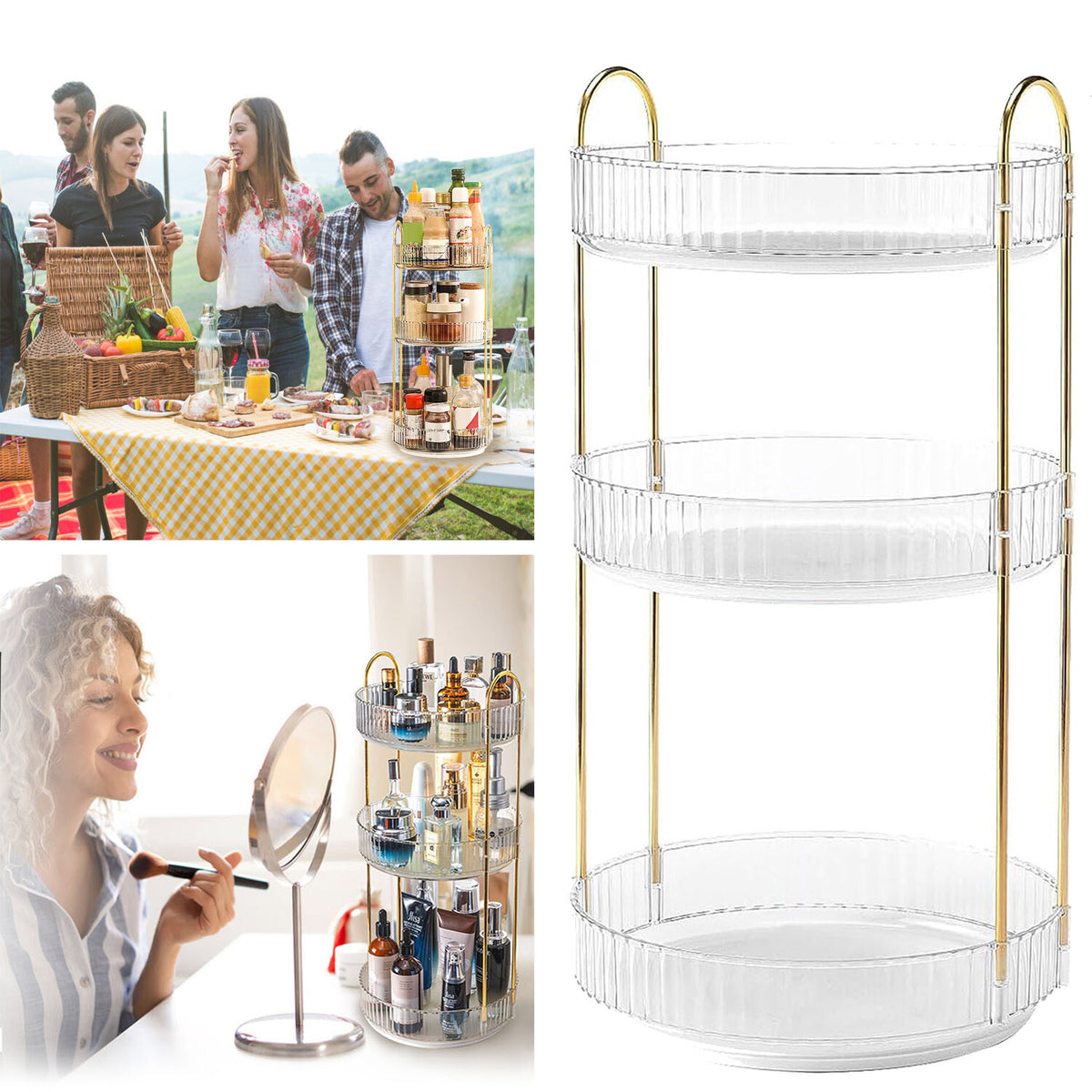 3-Tier Rotating Perfume Organizer - 360° Makeup & Cosmetic Storage