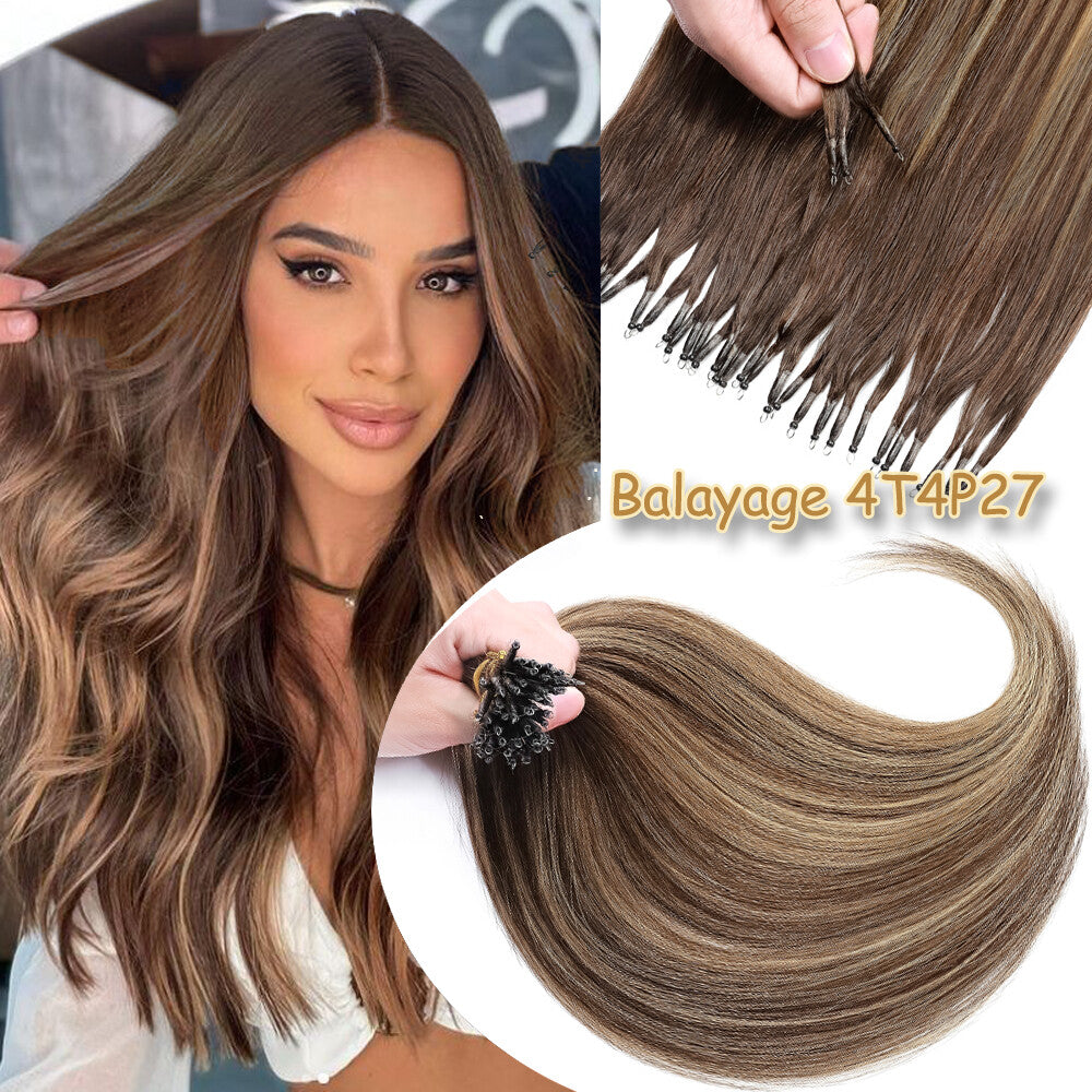 150PCS Thick Remy Human Hair Extensions Nano Beads Double Drawn 14-24 Inch