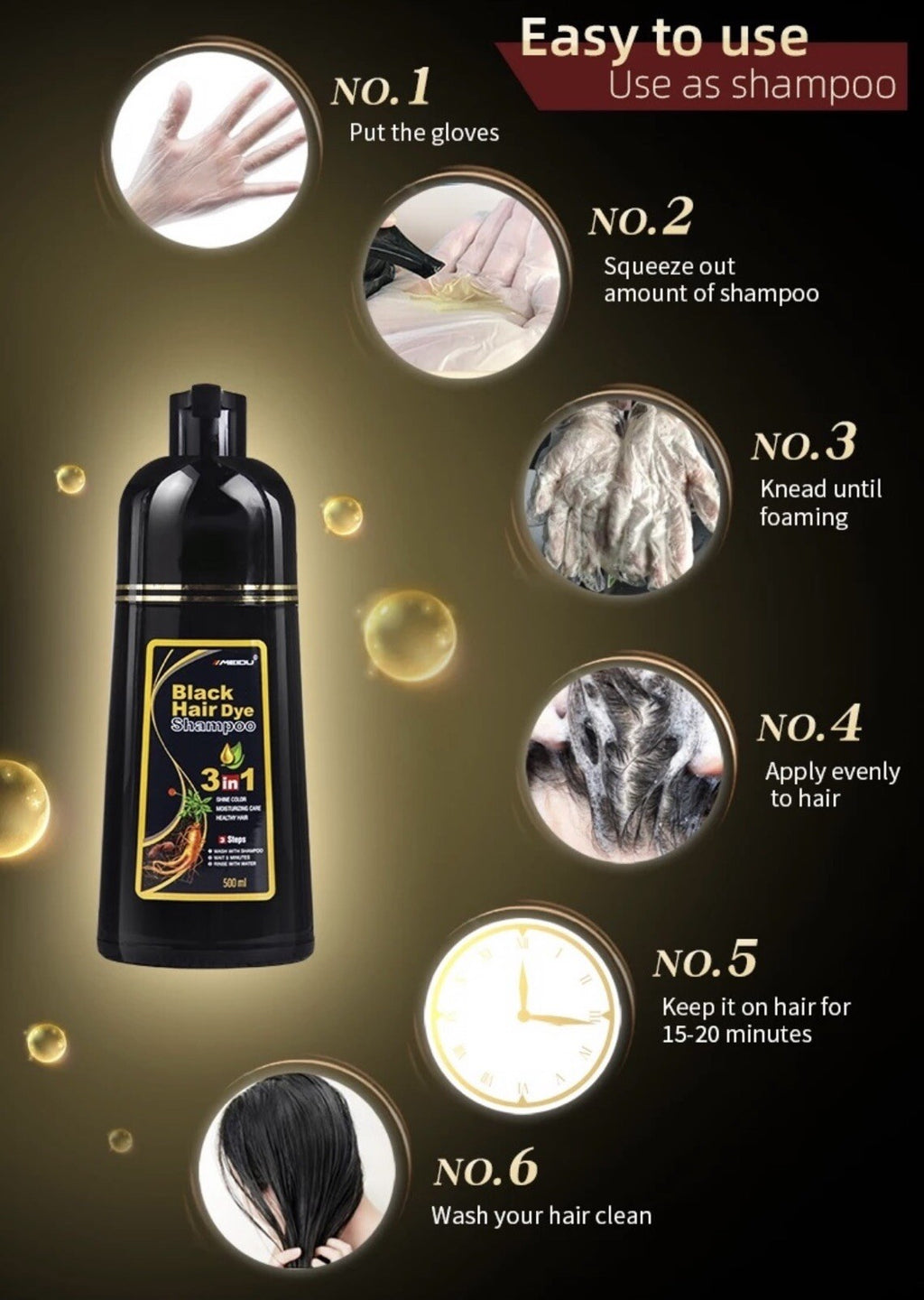 MEIDU Coffee Hair Dye Shampoo Set with Mask & Spray Protector - Long Lasting Color