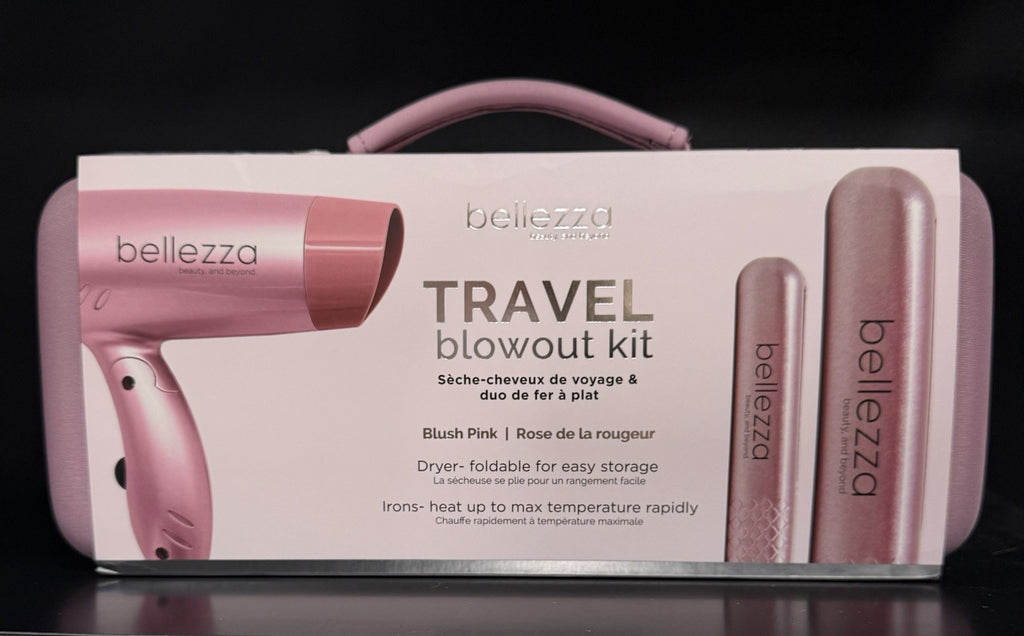 Travel Hair Dryer and Flat Iron Set - Dual Voltage Mini Blowout Kit with Carrying Case
