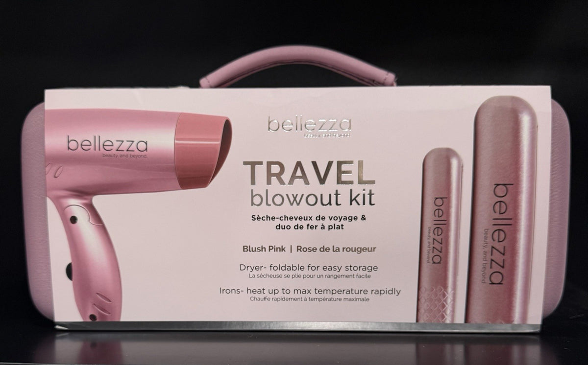 Travel Hair Dryer and Flat Iron Set - Dual Voltage Mini Blowout Kit with Carrying Case