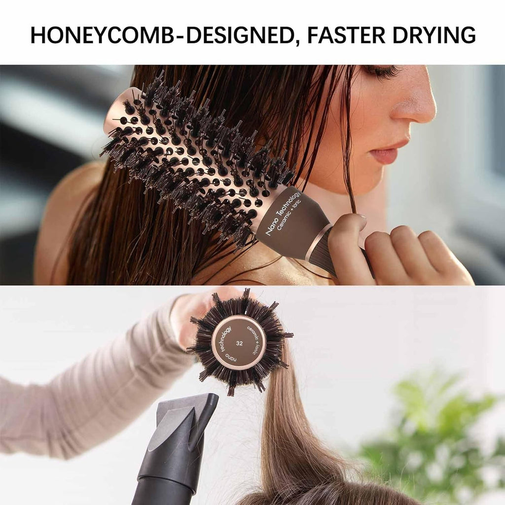 Nano Ceramic Round Hair Brush for Thick Hair 1.25 Inch Barrel - Salon Quality Styling Tool