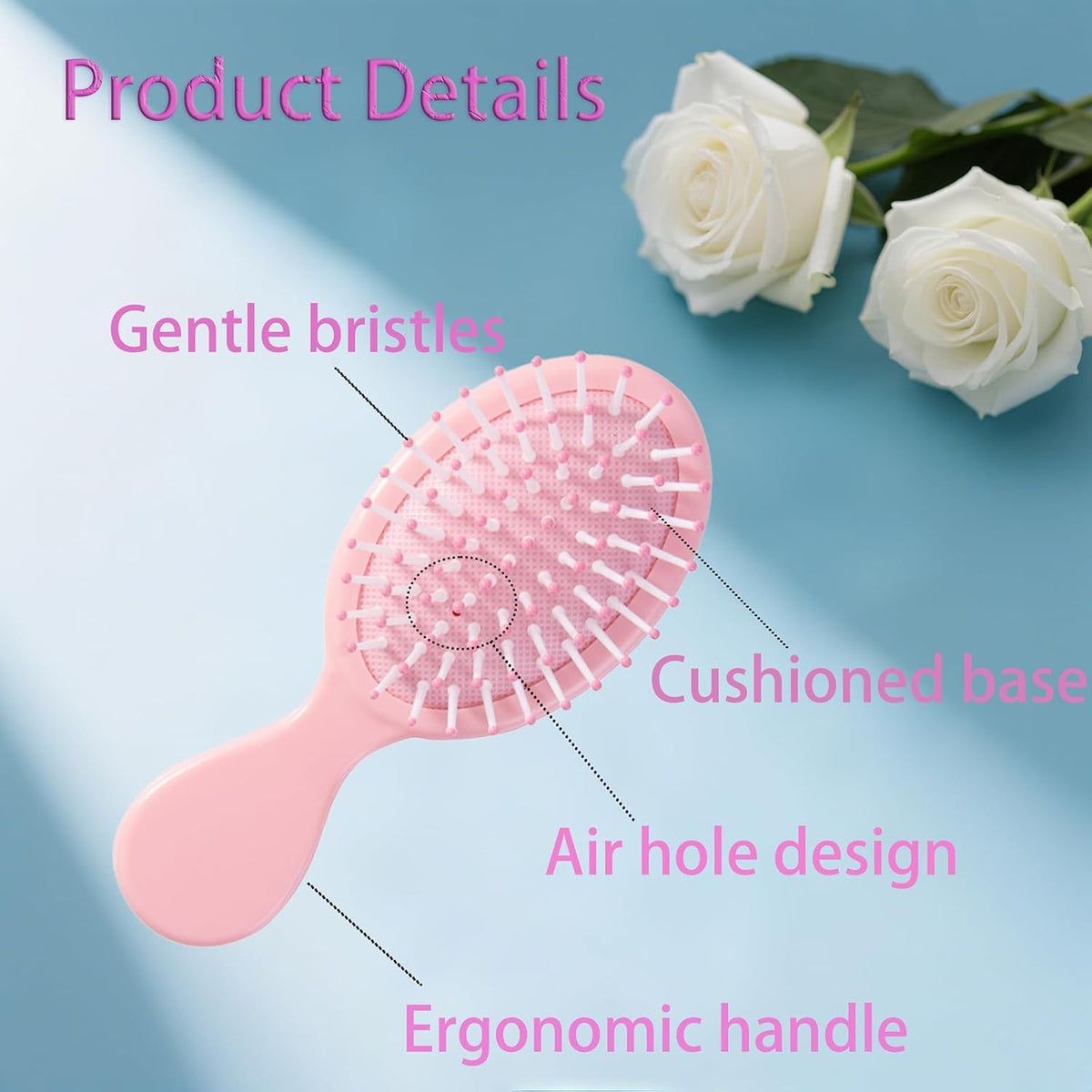 12-Pack Mini Travel Detangling Hair Brushes Pink - Wet & Dry Use, Scalp Massage