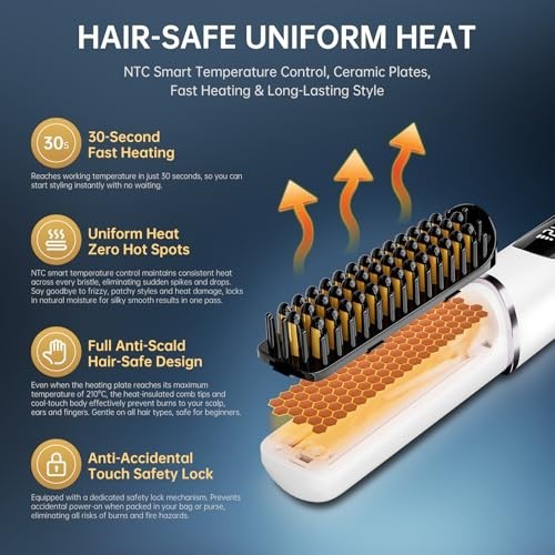 Cordless Ionic Hair Straightener Brush - Travel Flat Iron with Fast Heating