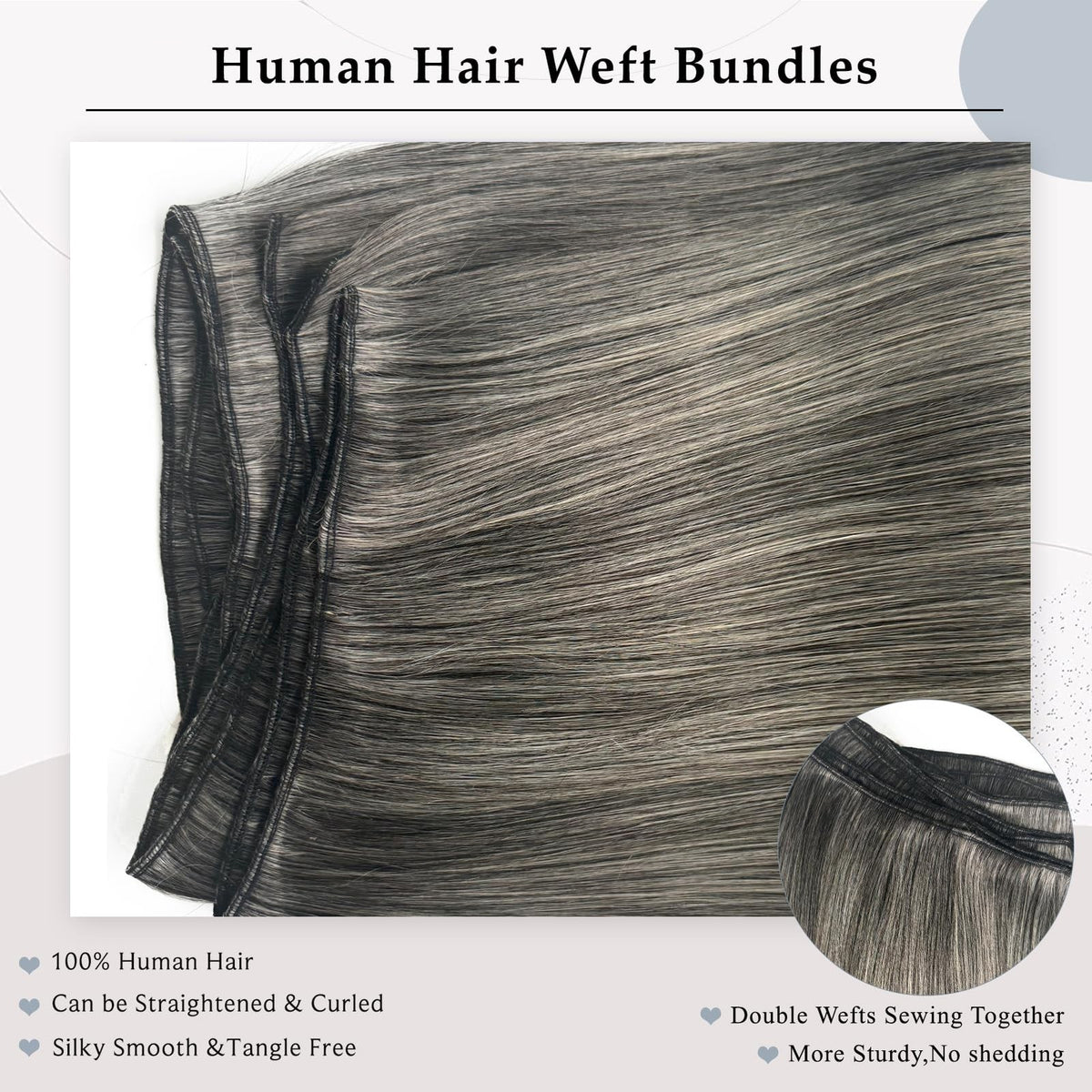 Grey Salt & Pepper Remy Human Hair Wefts 16 Inch Sew-In Extensions