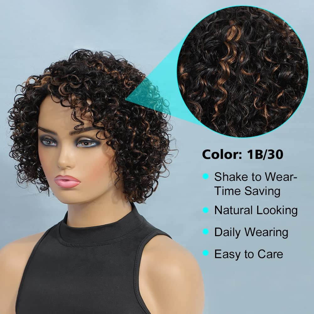 Short Ombre Curly Human Hair Wig for Black Women - Glueless, Afro Style