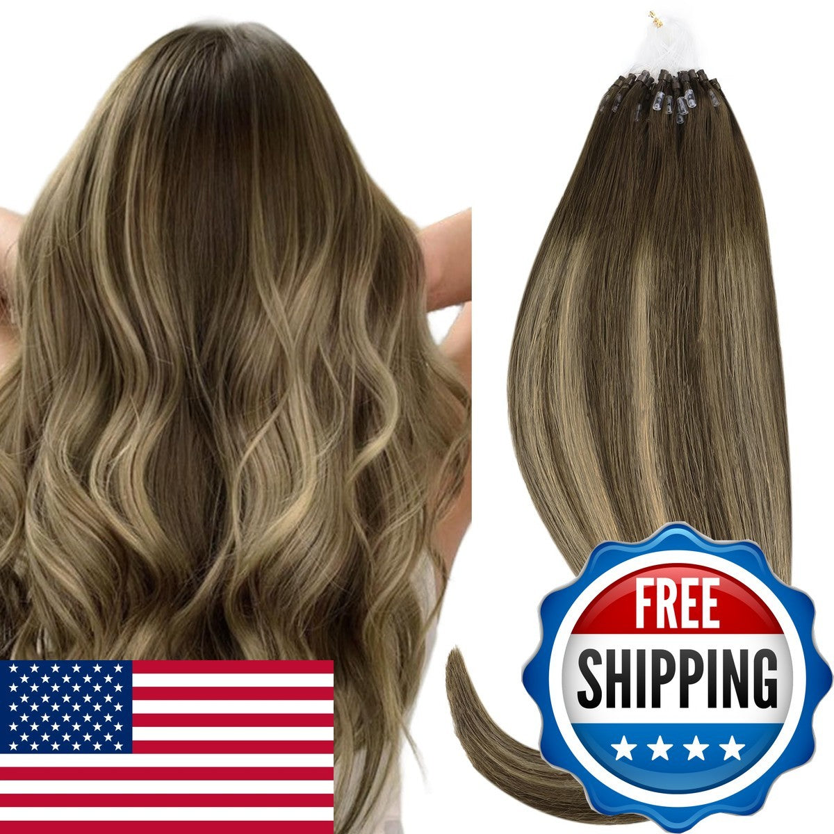 Micro Link Hair Extensions Human Hair 4/26/4 18 Inch 50g Blonde Brown Blend