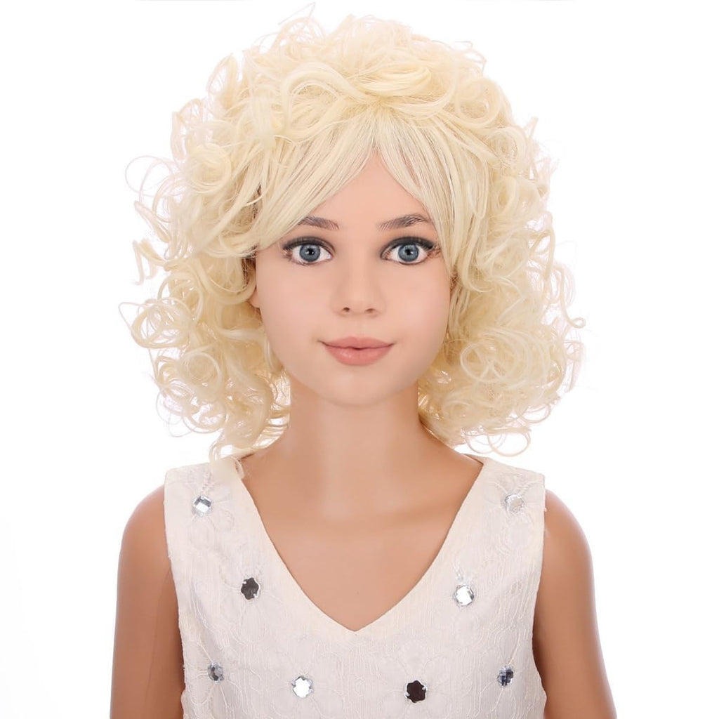 Kids Dolly Parton Style Curly Blonde Wig with Bangs - Costume Accessory