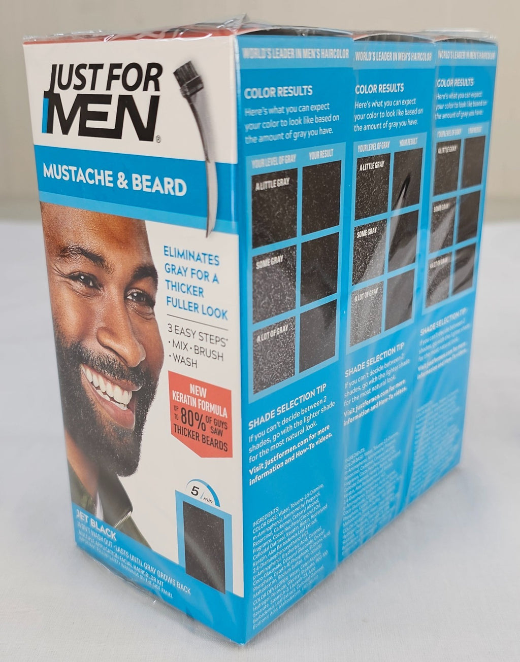 3 Pack Men's Beard Dye Kit Jet Black M-60 with Keratin - Easy Application