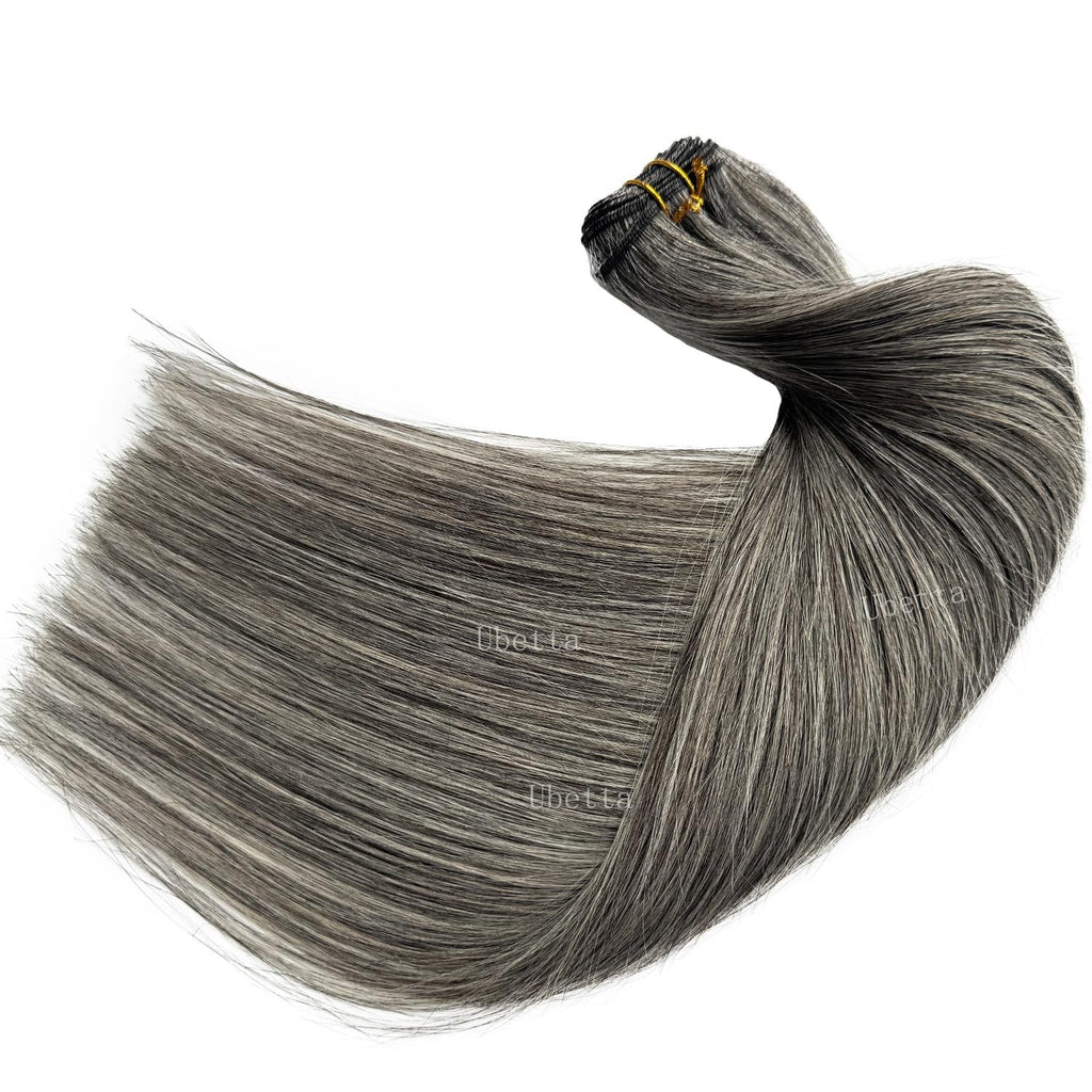 Grey Salt & Pepper Remy Human Hair Wefts 16 Inch Sew-In Extensions