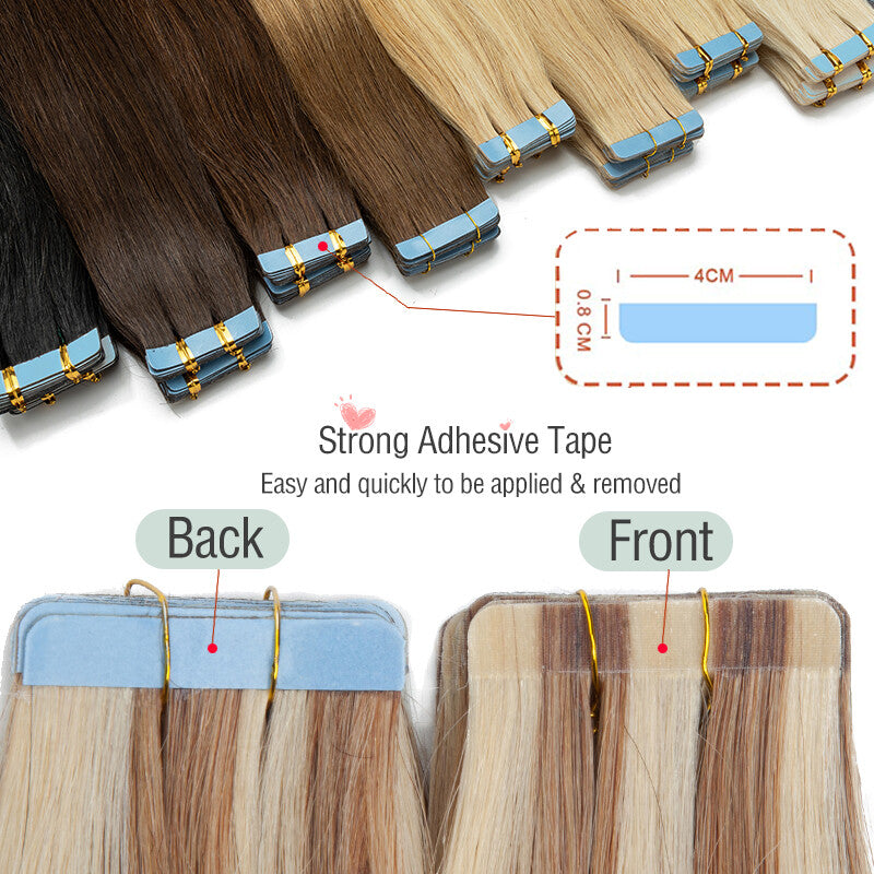 Remy Human Hair Extensions Skin Weft Tape-In Full Head Set - Brown & Black Shades