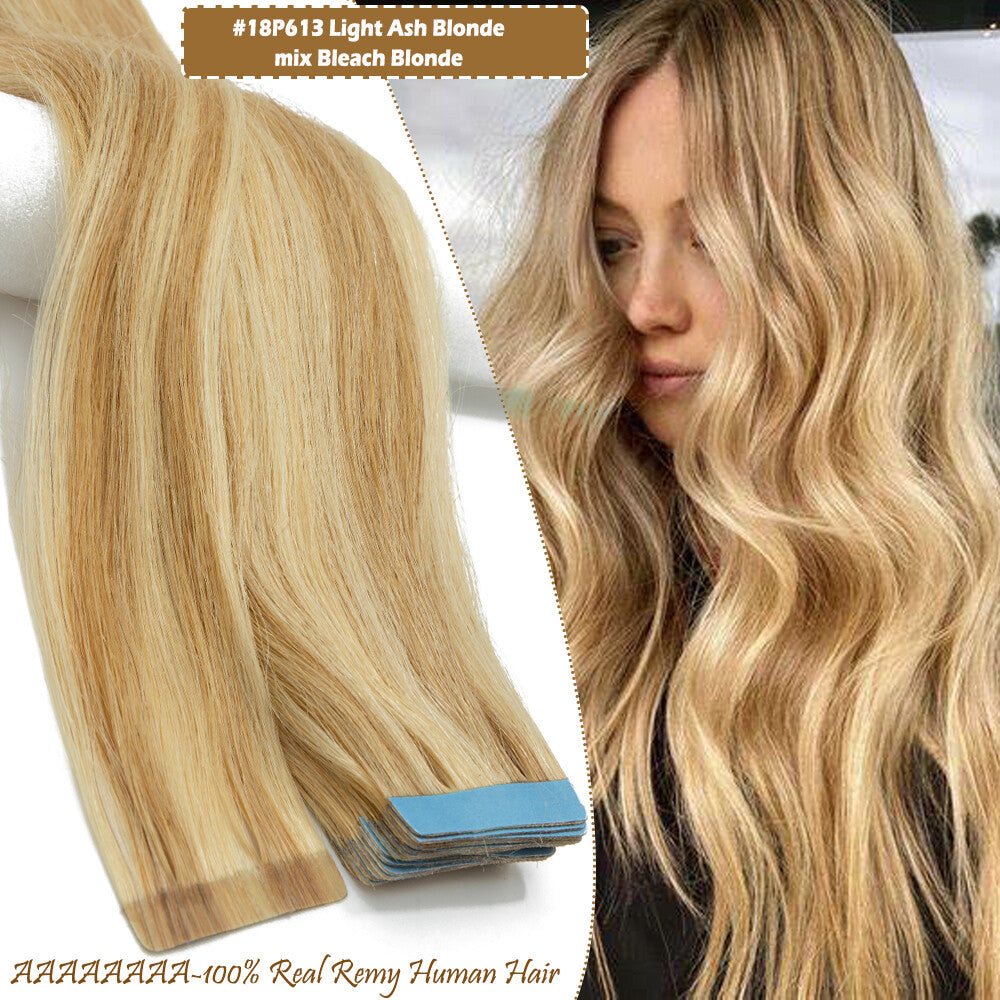 60PCS Tape-In Human Hair Extensions Skin Weft Straight 150g - Thick & Natural