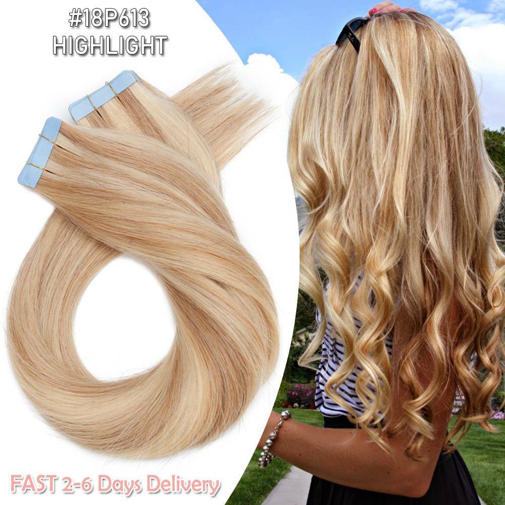 Remy Human Hair Tape-In Extensions 20-60pcs - Natural Black & Blonde Shades