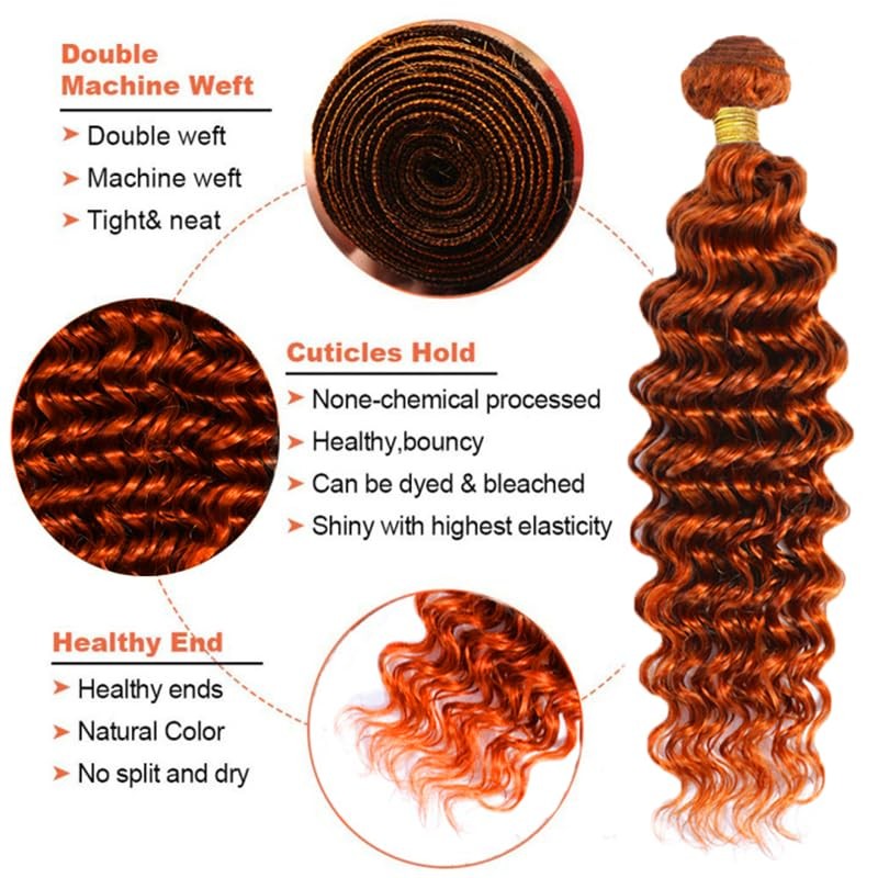 Human Hair Bundles 28 30 32 Inch Ginger Orange Deep Wave 150g