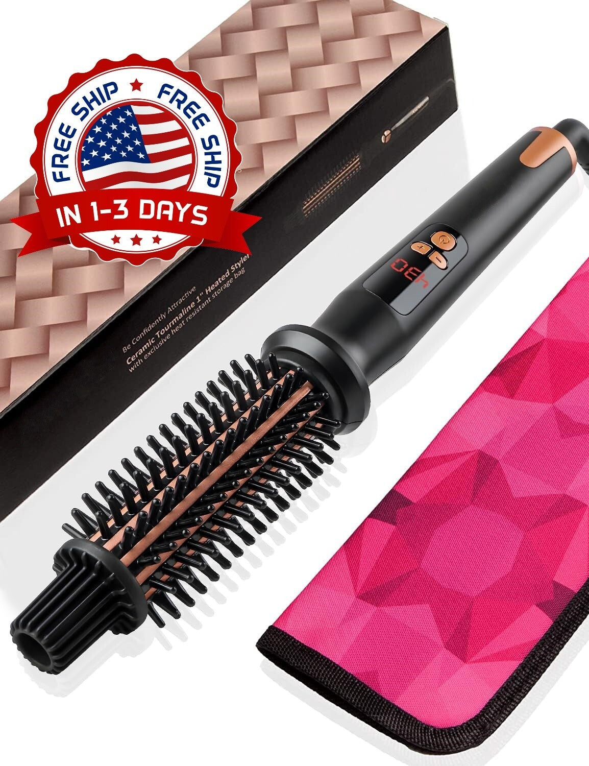 1-Inch Ceramic Tourmaline Ionic Curling Brush for Travel - Unbranded