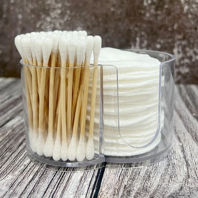 2-in-1 Acrylic Cotton Swab & Pad Storage Box Makeup Organizer Container