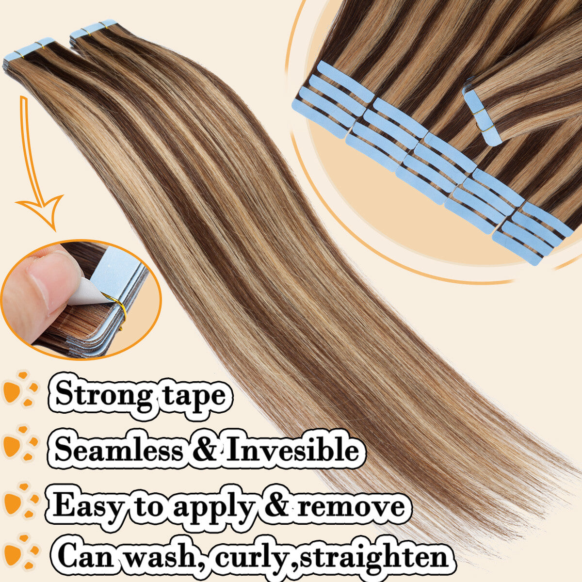 100% Human Hair Tape-In Extensions Full Head Body Wave & Straight Styles