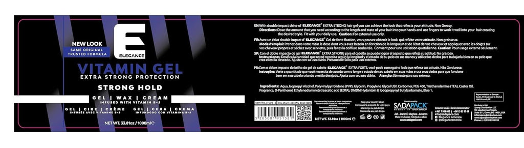 Extra Strong Hold Hair Gel with Vitamin Pro-VB-5 - 33.81oz / 1000ml
