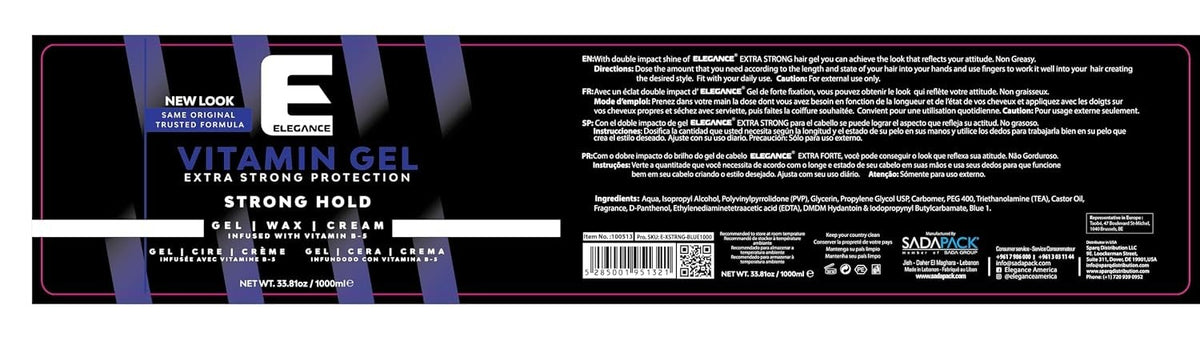 Extra Strong Hold Hair Gel with Vitamin Pro-VB-5 - 33.81oz / 1000ml