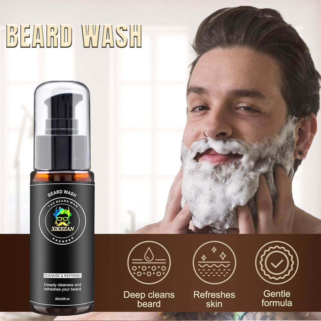 Men's Beard Grooming Kit with Serum Oil Balm & Tools - Complete Care Set