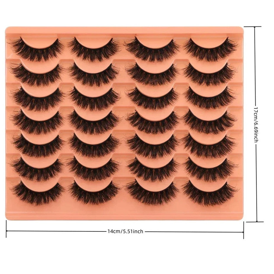 14 Pairs Natural Faux Mink Lashes - Thick Fluffy Cat Eye Extension Look