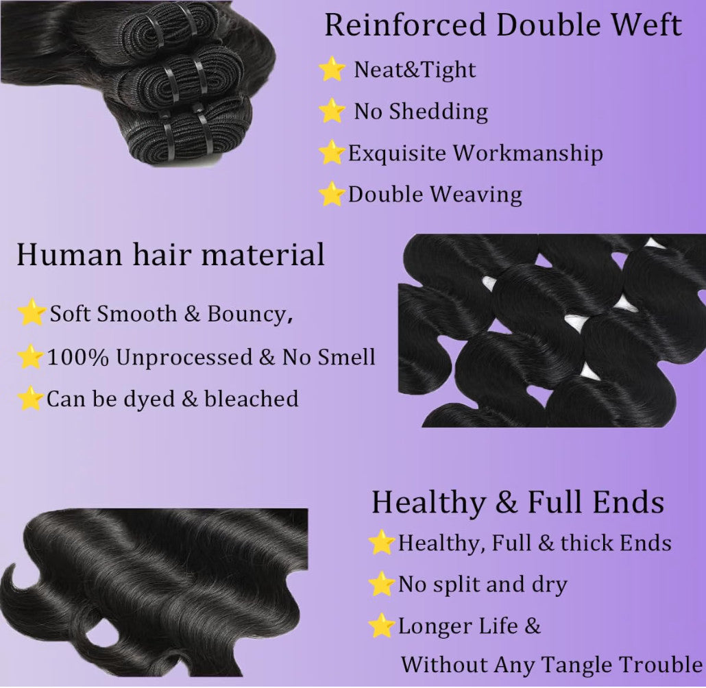 16 Inch Cambodian Human Hair Body Wave Bundle Natural Black