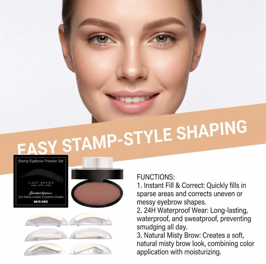 Eyebrow Stamp Kit with 3 Shapes and 3 Shades - Waterproof Brow Makeup