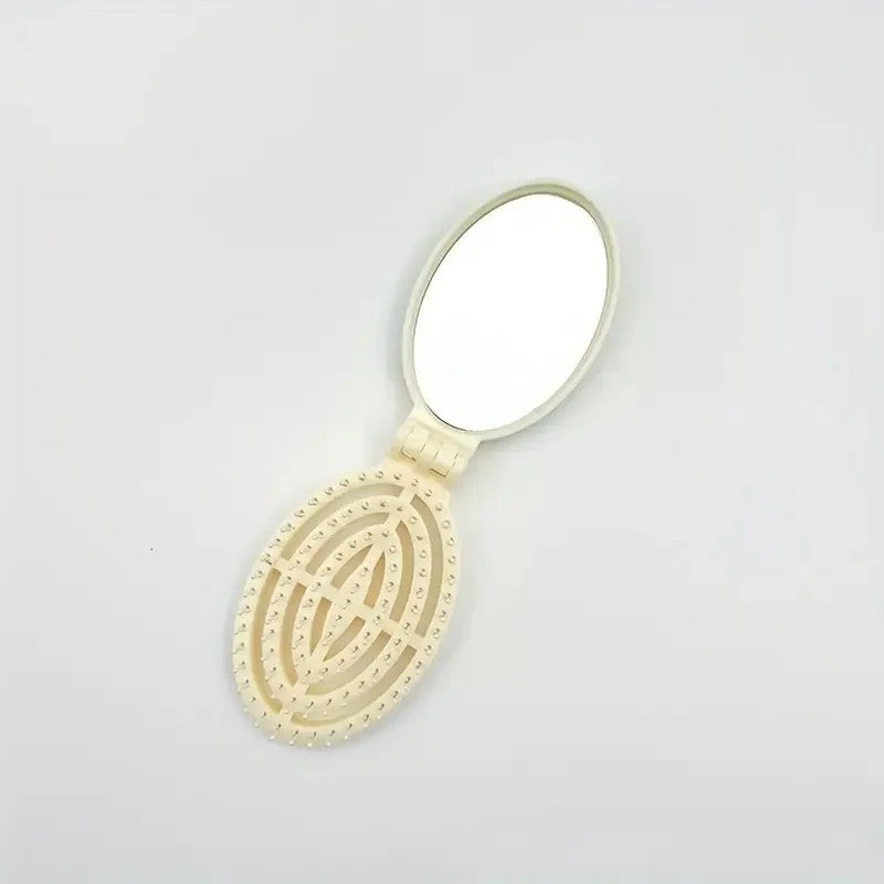 Portable Folding Hair Brush Comb with Mirror - Travel Friendly and Lightweight