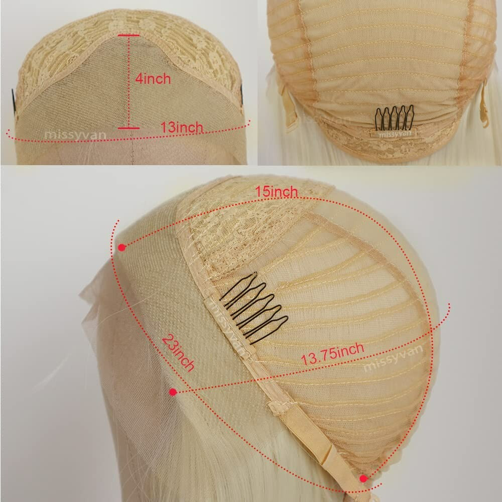 Women Blonde Lace Front Synthetic Wig Heat Safe Straight Hair - High Density