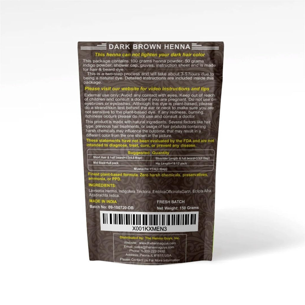 Plant-Based Dark Brown Hair & Beard Dye - Natural Gray Coverage 150g