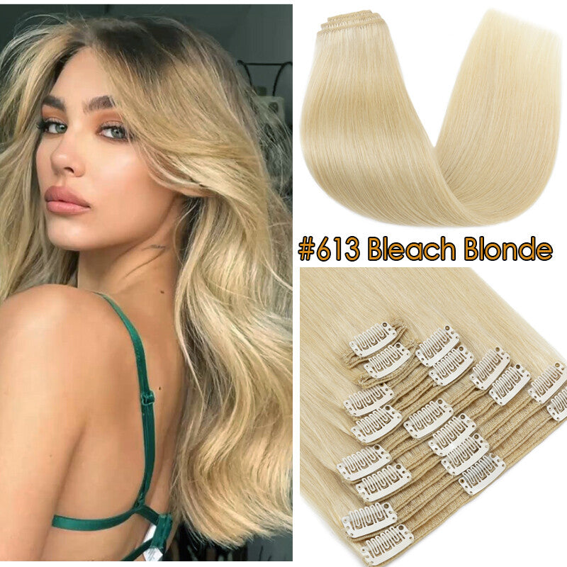150g Double Weft Clip-In Human Hair Extensions - Full Head, Thick & Natural